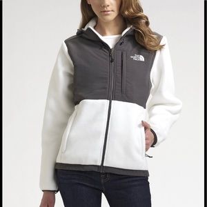 The North Face Hooded Denali Fleece Jacket Grey/White Size Small